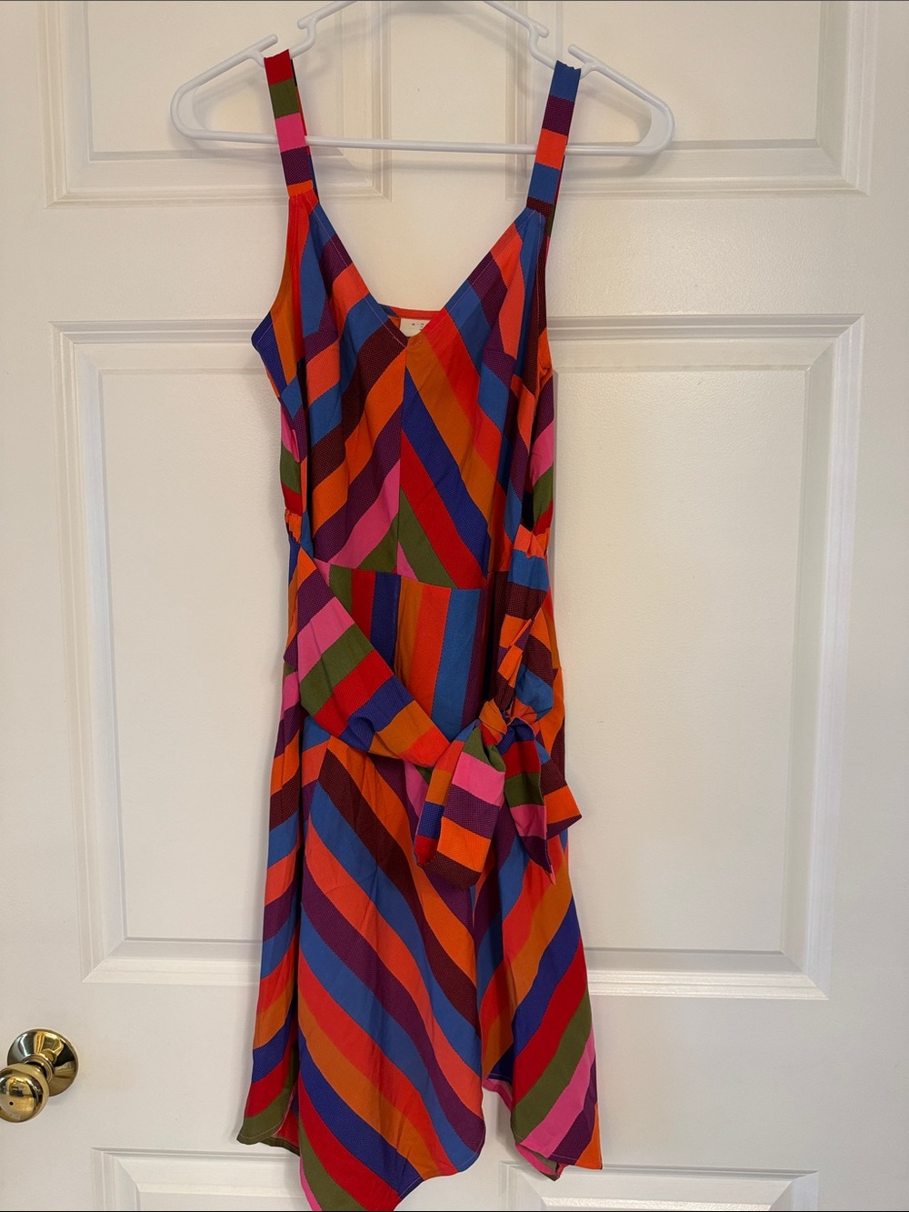 Multicolor Striped Midi Dress with Tie Waist